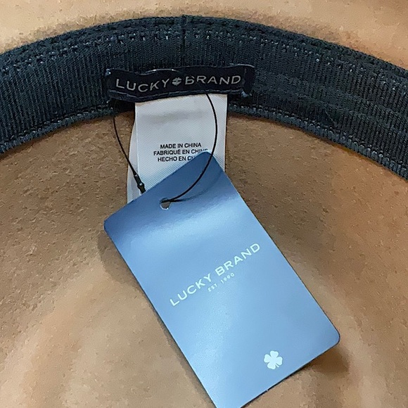 Lucky Brand 100% Wool Western Brown Leather Ranger Hat, Medium Beige - Picture 7 of 10